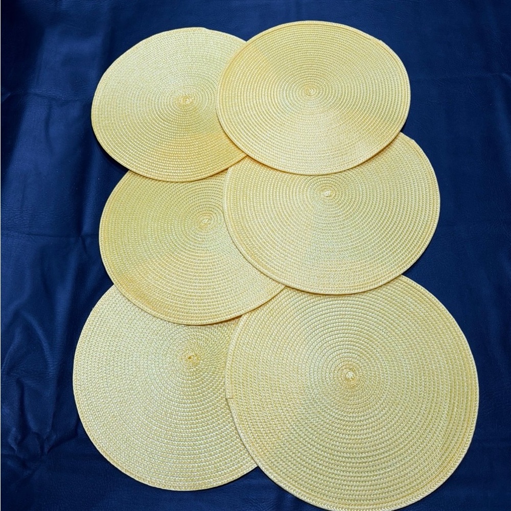 Set of Round Yellow Woven Placemats